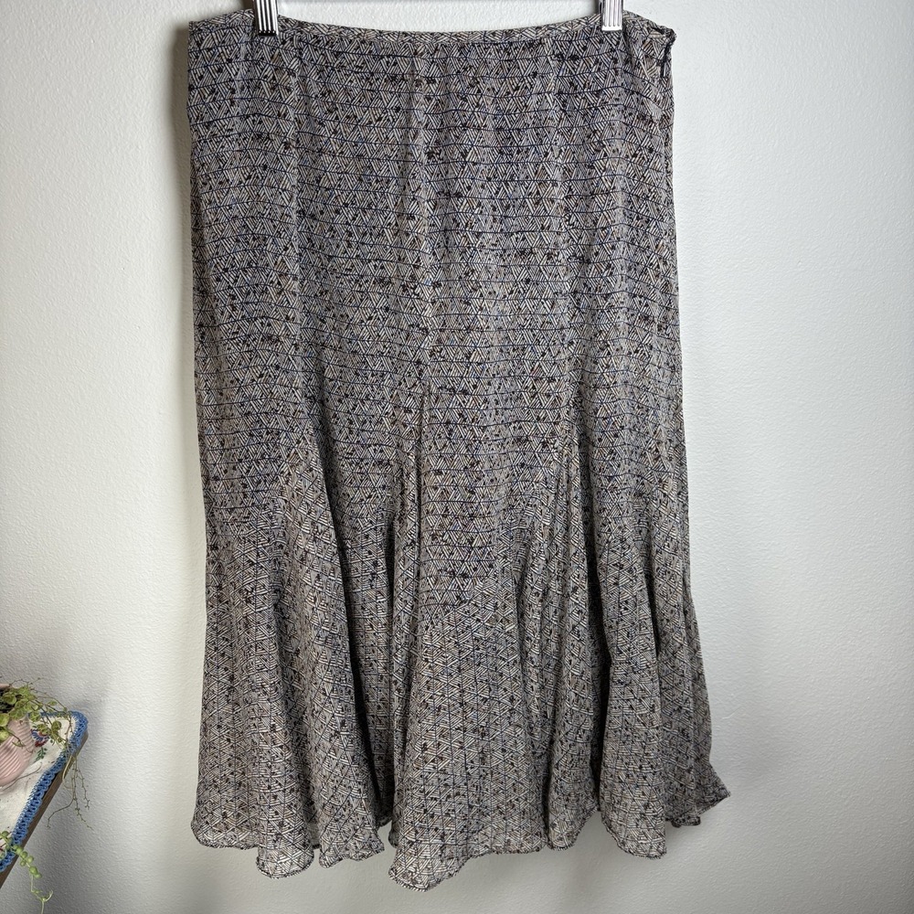 Jones New York Petite 14P Blue 100% Silk Pleated Midi Skirt Geometric Print Y2k
